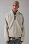 Bdg Solid Fleece Quarter Zip Sweatshirt In Cream, Men's At Urban Outfitters In White