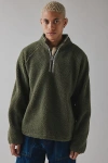 Bdg Solid Fleece Quarter Zip Sweatshirt In Dark Green, Men's At Urban Outfitters