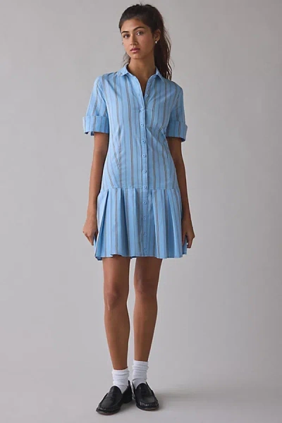 Bdg Special Treatment Drop Waist Short Sleeve Shirt Mini Dress In Blue, Women's At Urban Outfitters