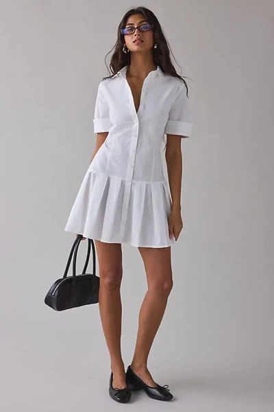 Bdg Special Treatment Drop Waist Short Sleeve Shirt Mini Dress In White, Women's At Urban Outfitters