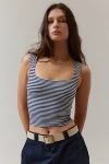 Bdg Ribbed Square Neck Tank Top In Navy/white Stripe, Women's At Urban Outfitters