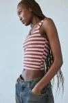Bdg Ribbed Square Neck Tank Top In Pink/brown Stripe, Women's At Urban Outfitters