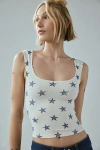 Bdg Ribbed Square Neck Tank Top In Distressed Stars, Women's At Urban Outfitters In Sapphire