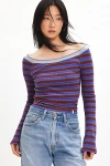 Bdg Stella Boatneck Waffle Knit Tee In Purple, Women's At Urban Outfitters