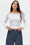 Bdg Stella Boatneck Waffle Knit Tee In White, Women's At Urban Outfitters In White