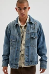 BDG STUDDED RELAXED FIT DENIM TRUCKER JACKET IN VINTAGE DENIM LIGHT, MEN'S AT URBAN OUTFITTERS