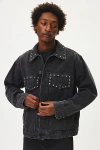 Bdg Studded Relaxed Fit Denim Trucker Jacket In Washed Black, Men's At Urban Outfitters