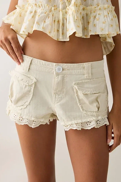 Bdg Sunkissed Cargo Low-rise Micro Short In White, Women's At Urban Outfitters In Neutral