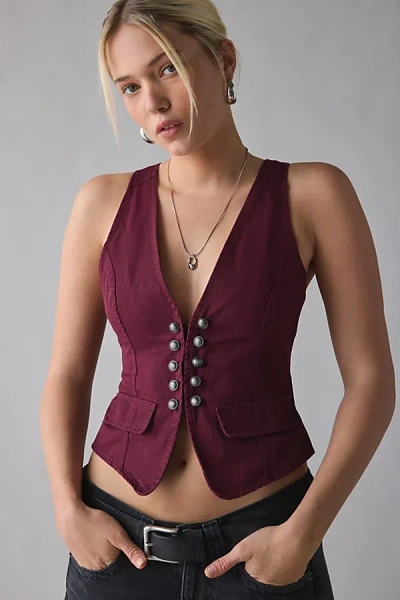 Bdg Taryn Surplus Slim Vest Top Jacket In Wine, Women's At Urban Outfitters In Purple