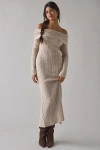 Bdg Teddie Foldover Off-the-shoulder Sweater Midi Dress In Beige, Women's At Urban Outfitters In Neutral