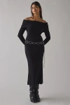 Bdg Teddie Foldover Off-the-shoulder Sweater Midi Dress In Black, Women's At Urban Outfitters