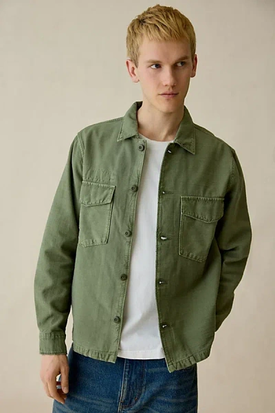 Bdg Textured Cotton Surplus Overshirt Top In Olive, Men's At Urban Outfitters In Green