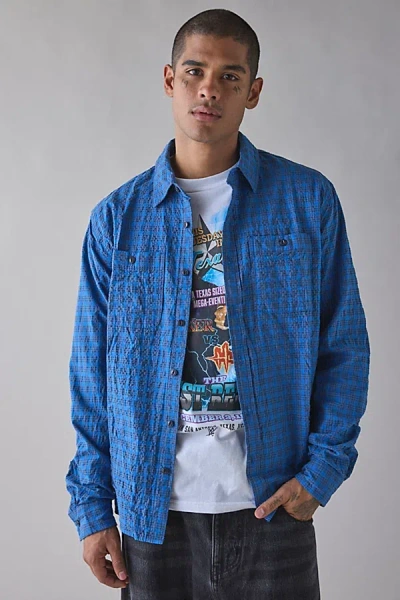 Bdg Textured Plaid Work Shirt Top In Blue, Men's At Urban Outfitters