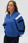 Bdg Theo Quarter Zip Pullover Sweater In Blue, Women's At Urban Outfitters