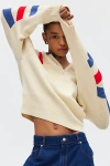 Bdg Theo Quarter Zip Pullover Sweater In Red White Blue Combo, Women's At Urban Outfitters In Red