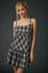 Bdg Throw It On Tie-strap Plaid Babydoll Mini Dress In Black, Women's At Urban Outfitters