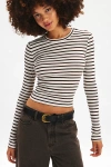 Bdg Too Perfect Ribbed Long Sleeve Tee In Glitter Stripe, Women's At Urban Outfitters In Neutral