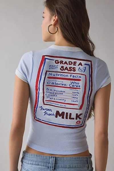 Bdg Too Perfect Milk Graphic Ringer Baby Tee In Sky, Women's At Urban Outfitters In Blue