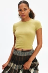Bdg Too Perfect Cropped Short Sleeve Tee In Khaki, Women's At Urban Outfitters