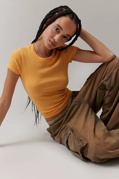 Bdg Too Perfect Short Sleeve Tee In Light Orange, Women's At Urban Outfitters In Yellow