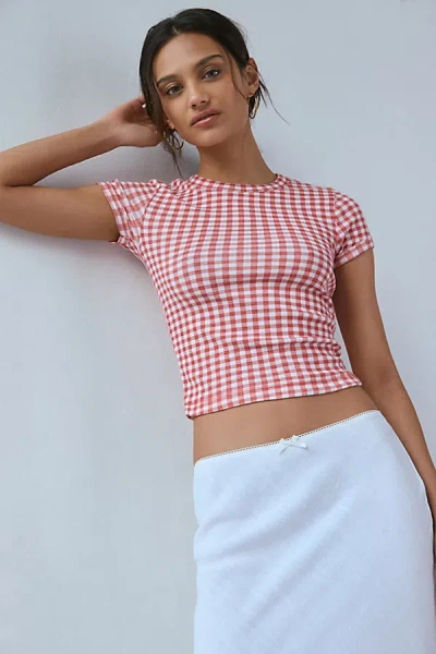 Bdg Too Perfect Printed Short Sleeve Tee In Red Gingham, Women's At Urban Outfitters