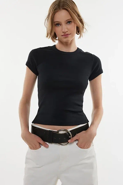 BDG TOO PERFECT SHORT SLEEVE TEE IN WASHED BLACK, WOMEN'S AT URBAN OUTFITTERS 