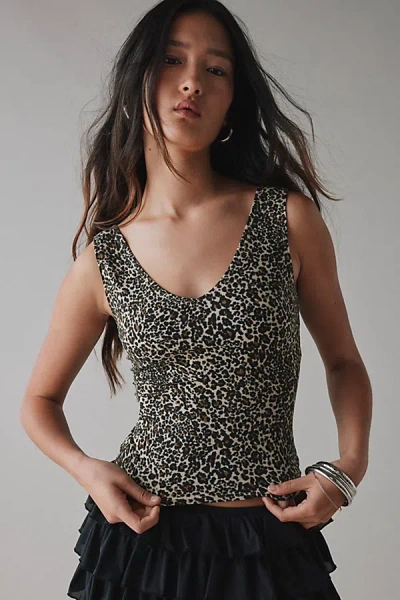 Bdg Too Perfect V-neck Cropped Tank Top In Leopard, Women's At Urban Outfitters