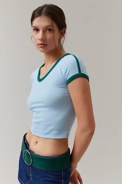 Bdg Too Perfect V Neck Tee In Blue, Women's At Urban Outfitters