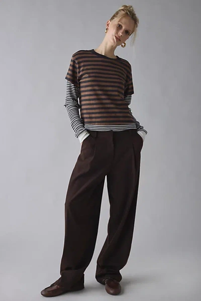 Bdg Tye Long Sleeve Layered Twofer Tee In Brown, Women's At Urban Outfitters