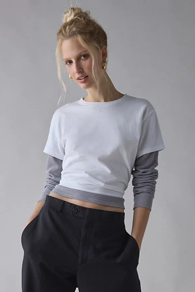 Bdg Tye Long Sleeve Layered Twofer Tee In White, Women's At Urban Outfitters