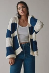 Bdg Tyler Oversized Striped Knit Hooded Cardigan In Blue/white Stripe, Women's At Urban Outfitters In Blue/white Stripe
