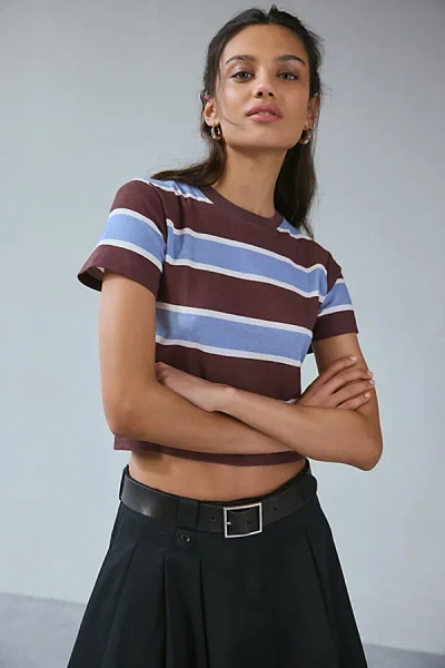 Bdg Universal Shrunken Tee In Brown/blue Stripe, Women's At Urban Outfitters
