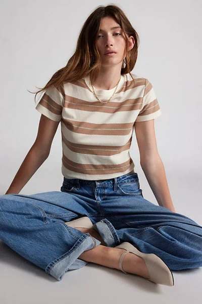 Bdg Universal Shrunken Tee In Tan Stripe, Women's At Urban Outfitters