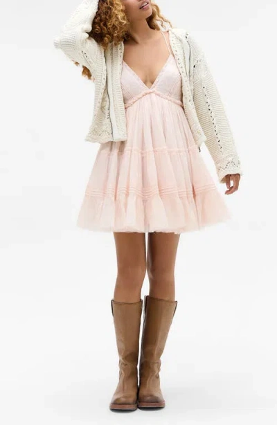 Bdg Urban Outfitters Aria Embroidered Tiered Cotton Babydoll Dress In Pink