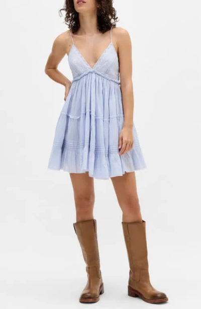 Bdg Urban Outfitters Aria Embroidered Tiered Cotton Sundress In Blue