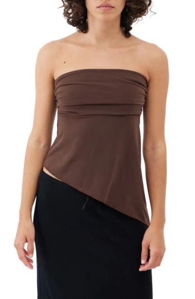 Bdg Urban Outfitters Asymmetric Strapless Mesh Top In Chocolate