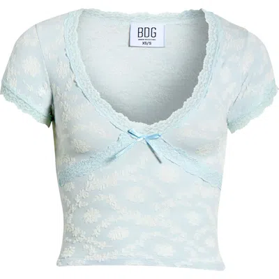 Bdg Urban Outfitters Bella Lace Trim Crop T-shirt In Blue