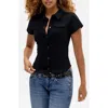 Bdg Urban Outfitters Bengaline Polly Short Sleeve Snap-up Shirt In Black
