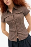 Bdg Urban Outfitters Bengaline Polly Stripe Snap-up Shirt In Brown