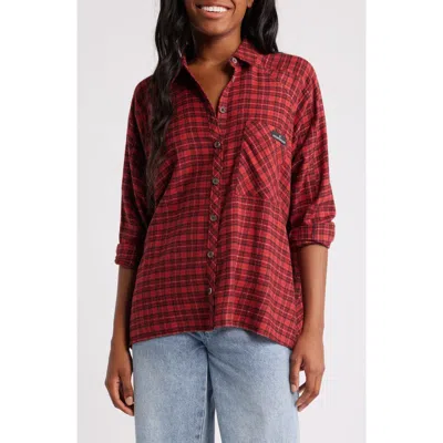 Bdg Urban Outfitters Brendan Plaid High-low Hem Button-up Shirt In Red