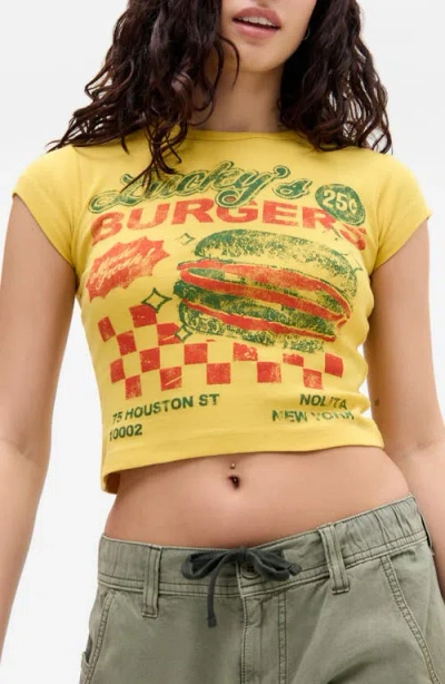 Bdg Urban Outfitters Burgers Graphic Baby Tee In Yellow