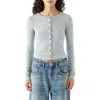 Bdg Urban Outfitters Button-up Long Sleeve Rib Top In Grey Marl
