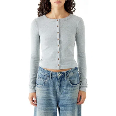 Bdg Urban Outfitters Button-up Long Sleeve Rib Top In Grey Marl