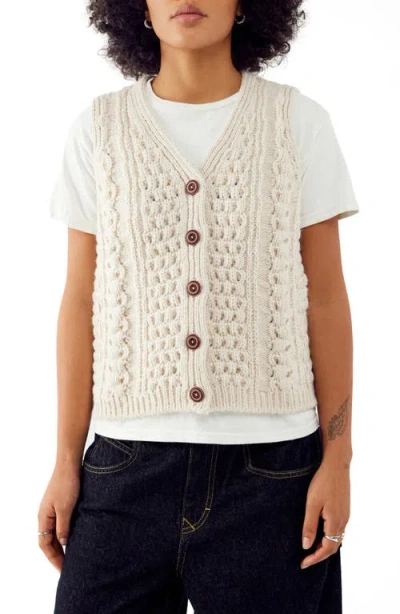 Bdg Urban Outfitters Cable Button-up Vest In Cream 3