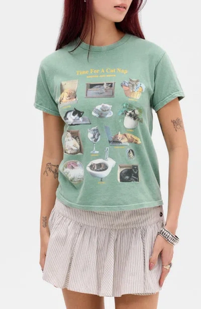 Bdg Urban Outfitters Cat Nap Relaxed Graphic T-shirt In Green