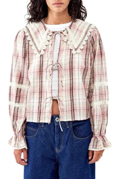 Bdg Urban Outfitters Check Tie Front Cotton Top In Pink