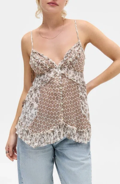 Bdg Urban Outfitters Clara Mix Print Ruffle Trim Top In White