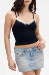 Bdg Urban Outfitters Diana Lace Trim Crop Rib Knit Camisole