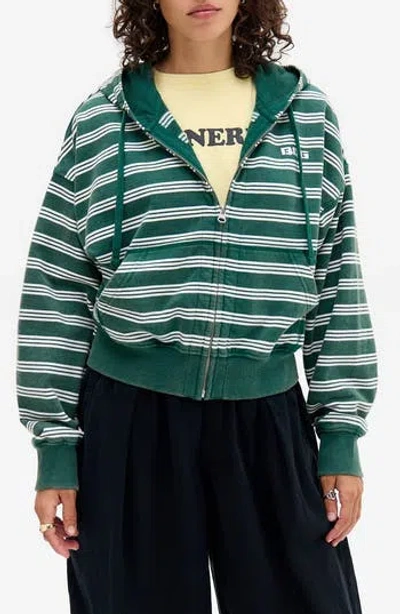 Bdg Urban Outfitters Easy Zip Through Stripe Hoodie In Green