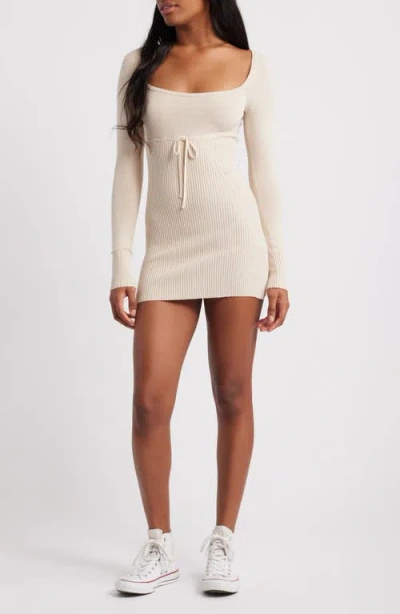 Bdg Urban Outfitters Edison Long Sleeve Sweater Minidress In Ecru